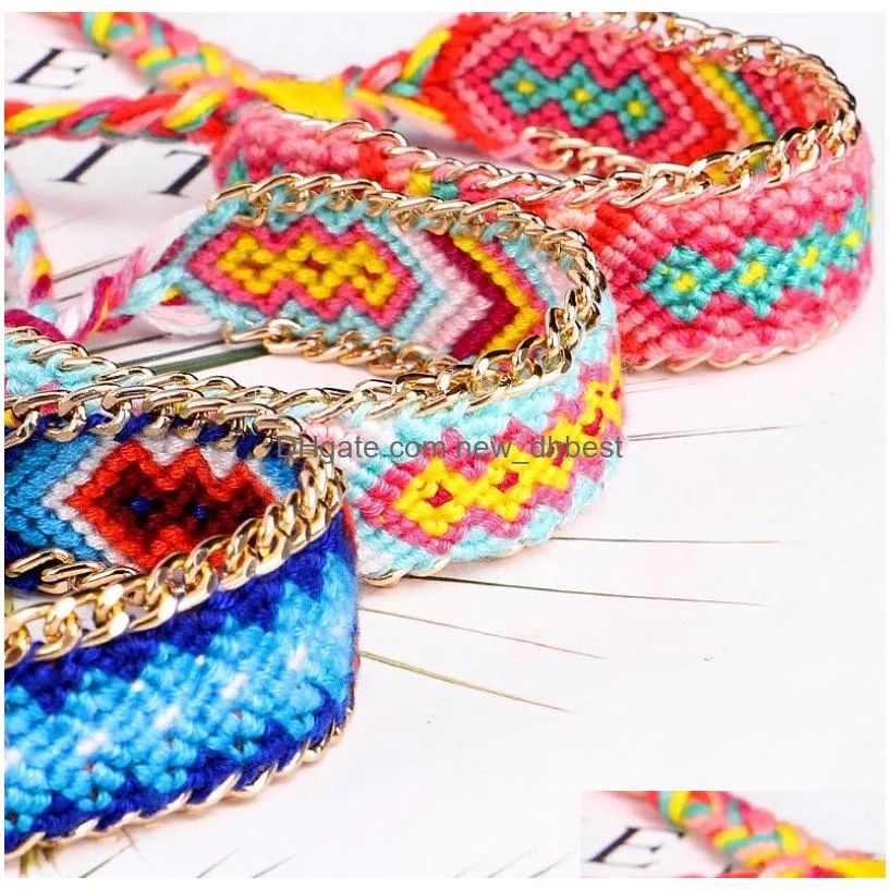 Charm Bracelets Uni Nepal Friendship Bracelets National Wind Handmade Geometry Chain Bangle Bohemian Colorf Cotton Wristband Jewelry B Dhj6T