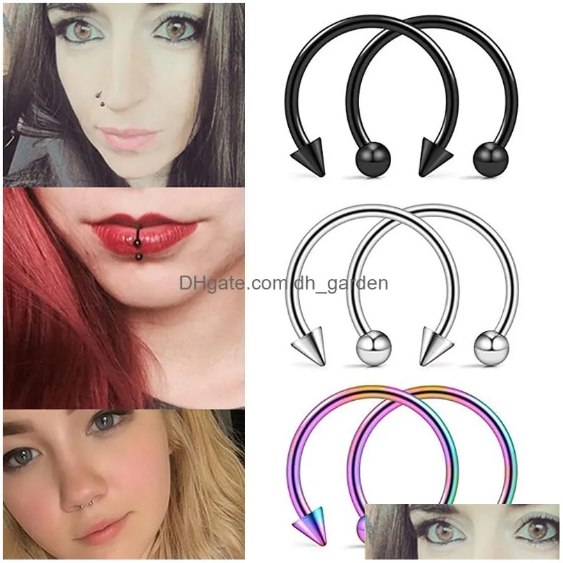 2Pcs 10Mm Spike Horseshoe Circar Septum Nose Ring Surgical Steel Nipple Hoops Eyebrow Ear Piercing Body Jewelry Dhgarden Otixz