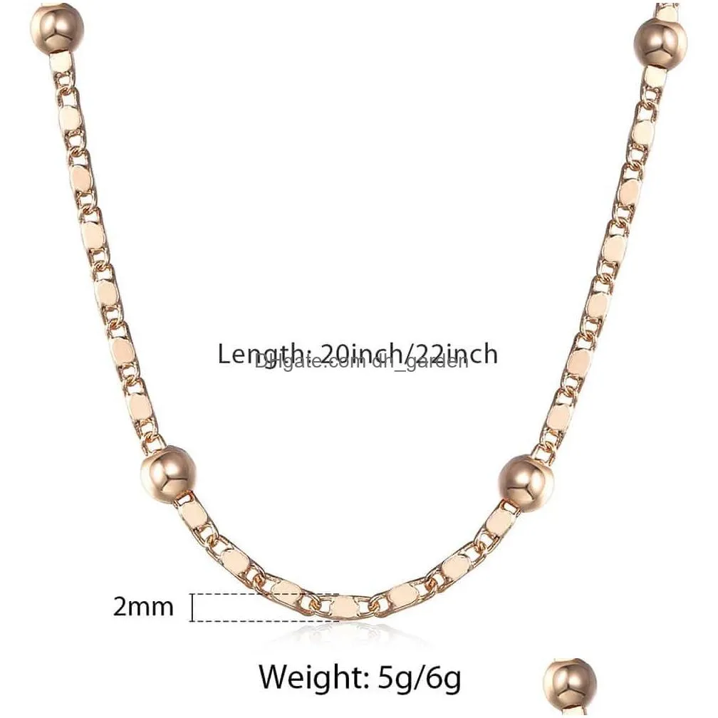 Fanshion 585 Rose Gold Necklace Chain Curb Weaving Rope Snail Link Beaded For Men Women Classic Jewelry Gifts Dhgarden Ot0Rl