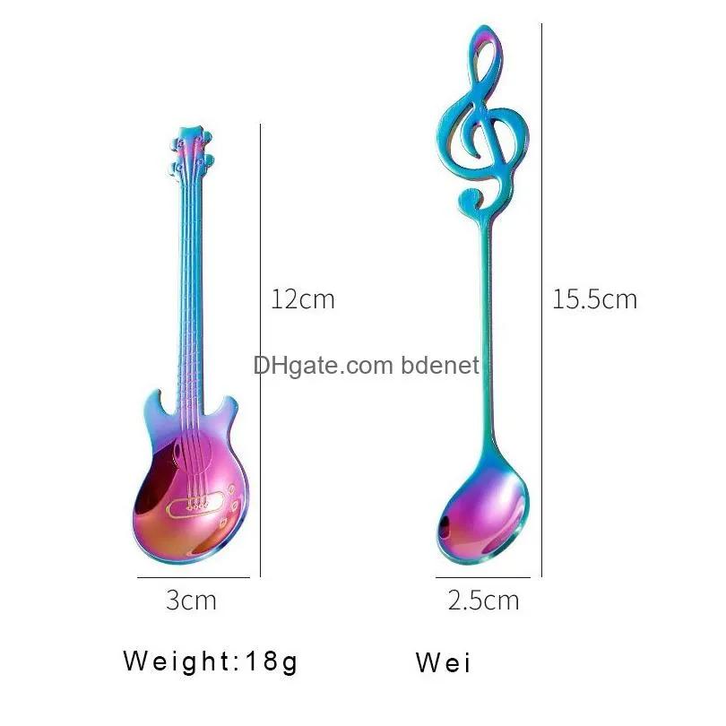 Spoons Creative 304 Stainless Steel Small Coffee Spoons Guitar Music Notes Shape Dessert Spoon Stirring Lovely Titanium Plated Ice Hom Dhhe5