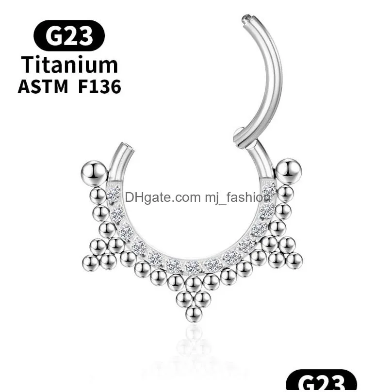Nose Rings & Studs Septum Piercing Clicker Nose Ring Zircon Cartilage Spiral G23 Titanium Earrings Labret Tragus Gold Jewelry Body Jew Dh5Ci