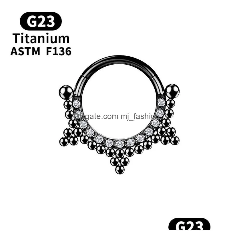 Nose Rings & Studs Septum Piercing Clicker Nose Ring Zircon Cartilage Spiral G23 Titanium Earrings Labret Tragus Gold Jewelry Body Jew Dh5Ci