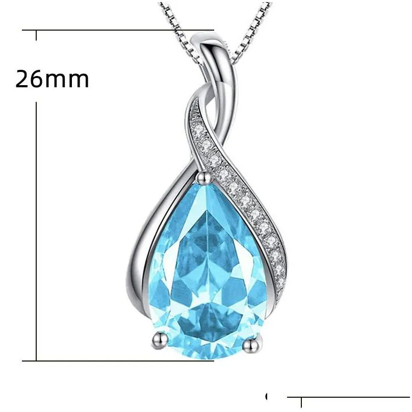 Pendant Necklaces Tear Drop Necklace Blue Red Diamond Pendant Women Necklaces Birthday Fashion Jewelry Gift Will And Jewelry Necklaces Dhfwz