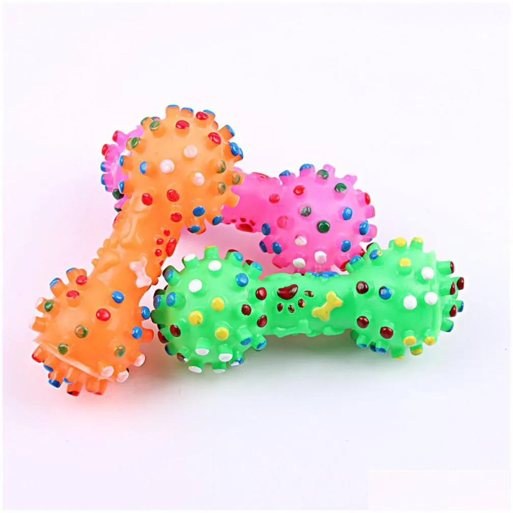 Dog Toys & Chews Dog Toys Colorf Dotted Dumbbell Shaped Squeeze Squeaky Faux Bone Pet Chew For Dogs Xb1 Home Garden Pet Supplies Dog S Dh2Gi