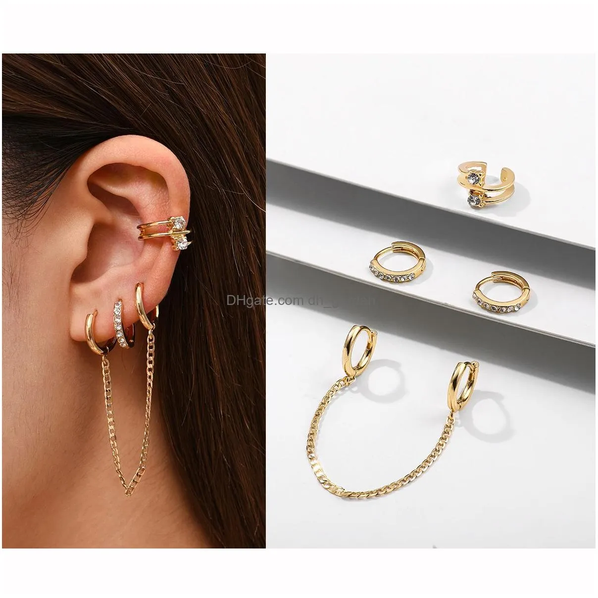 Punk Rock Helix Fake Cartilage Ear Cuff With Long Chain Circle Hoop Earrings Set For Women Tiny Piercing Hie Earring Jewelry Dhgarden Ot715