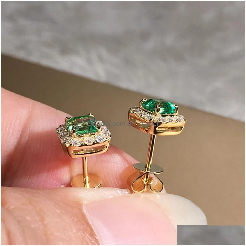 Eternity Green Cz Stud Earring For Women Gold Color Luxury Bride Wedding Earrings Elegant Ear Accessories Party Jewelry Dhgarden Otjcv