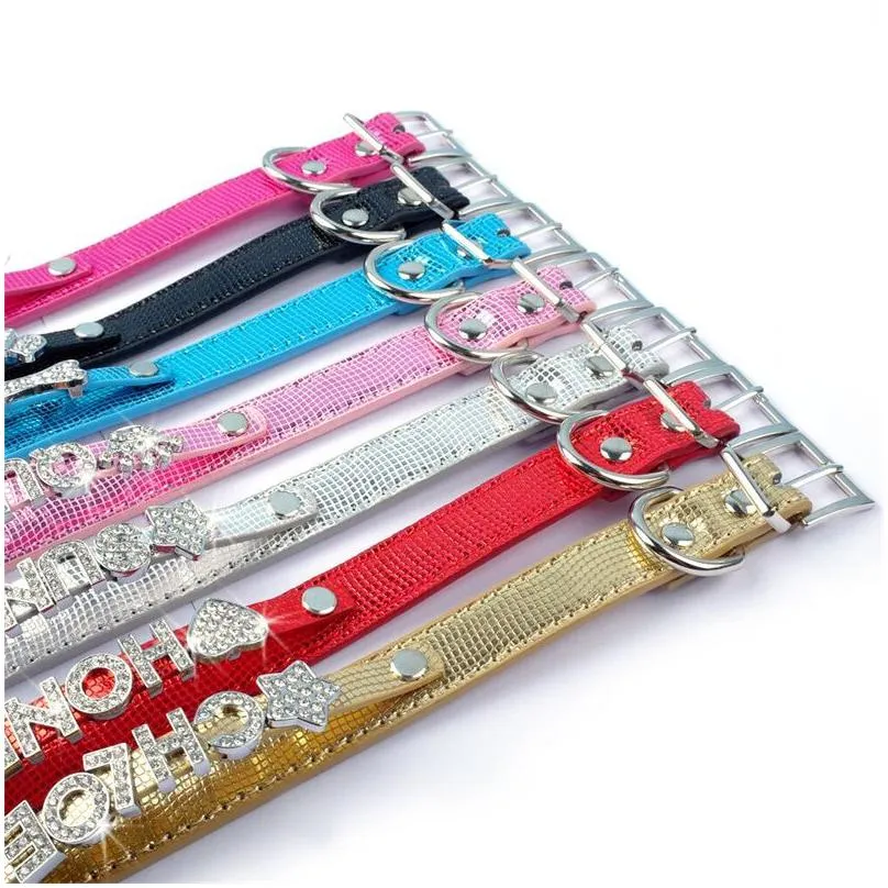 Dog Collars Leashes 7Colors Pet Cat Snake Skin Pu Leather Dogs Collar With Slide Bar Fit For 10Mm Diy Letter Charm 9 H1 Drop Delive Dhrht