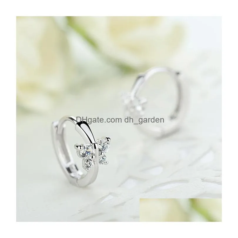 Cute Solid 925 Sterling Sier White Cz Butterfly Stud Earrings For Women Child Girls Kids Bridal Wedding Plata Jewellery Dhgarden Otddg