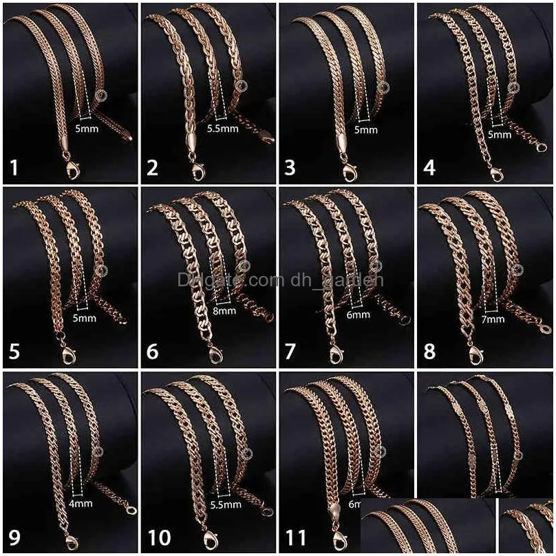 Fanshion 585 Rose Gold Necklace Chain Curb Weaving Rope Snail Link Beaded For Men Women Classic Jewelry Gifts Dhgarden Ot0Rl