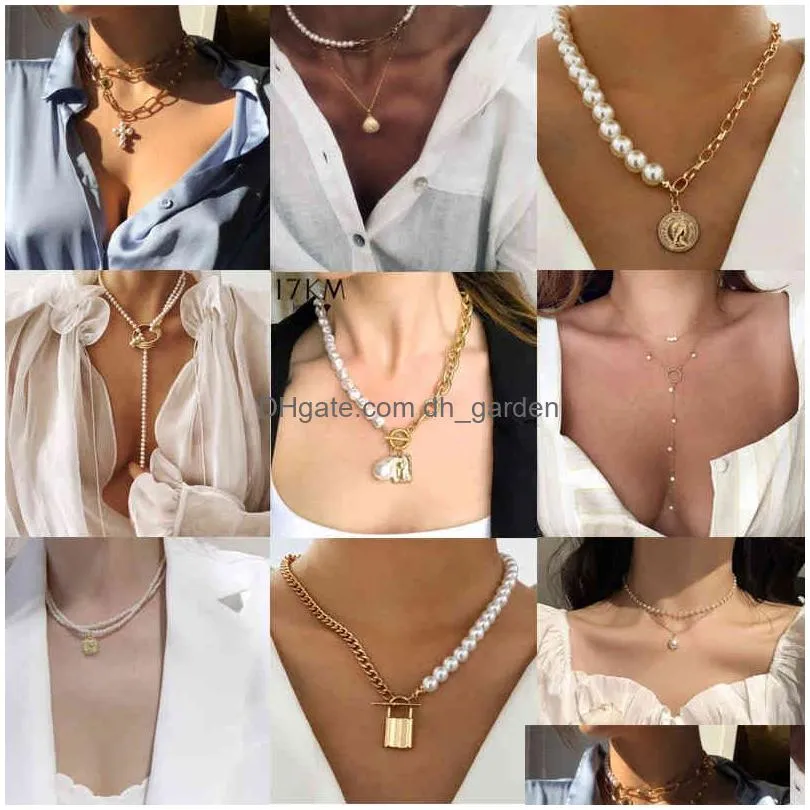 17Km Vintage Wedding Pearl Choker Necklace For Women Geometric Heart Coin Lock Pendant Necklaces Jewelry Collier De Perles Dhgarden Otphm
