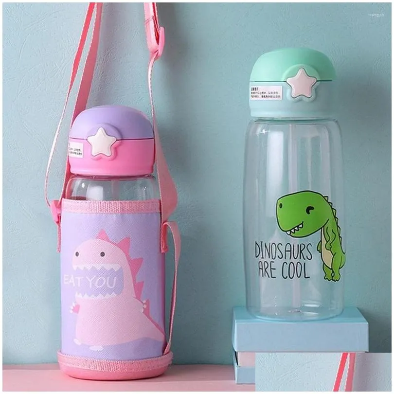 Water Bottles Water Bottles 700Ml Kids Sippy Cup With Bag Cartoon Baby Feeding Cups Sts Leakproof Outdoor Portable Childrens Home Gard Dhqlc