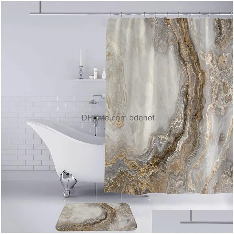 Shower Curtains Marble White Shower Curtain Set With Non Slip Rug Bath Mat Carpet Modern Bathroom Curtains Toilet Lid Er Home Decorati Dh2Ct