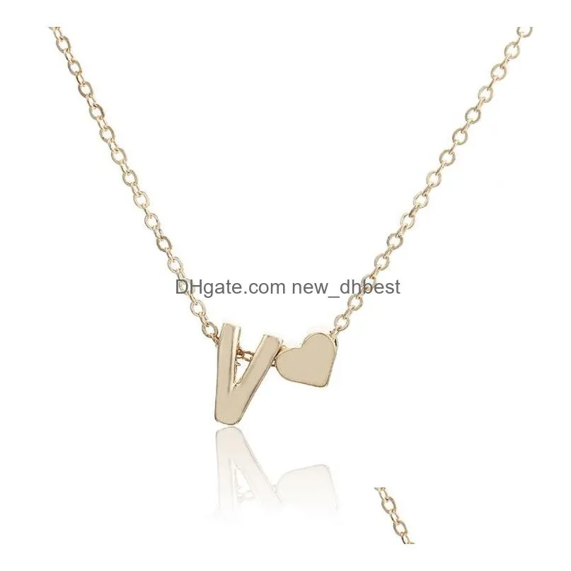 Pendant Necklaces 26 Intial Letter Alphabet Heart Pendant Necklace For Women Gold Sier Color A-Z Alphabets Necklaces Chain Fashion Jew Dhumk