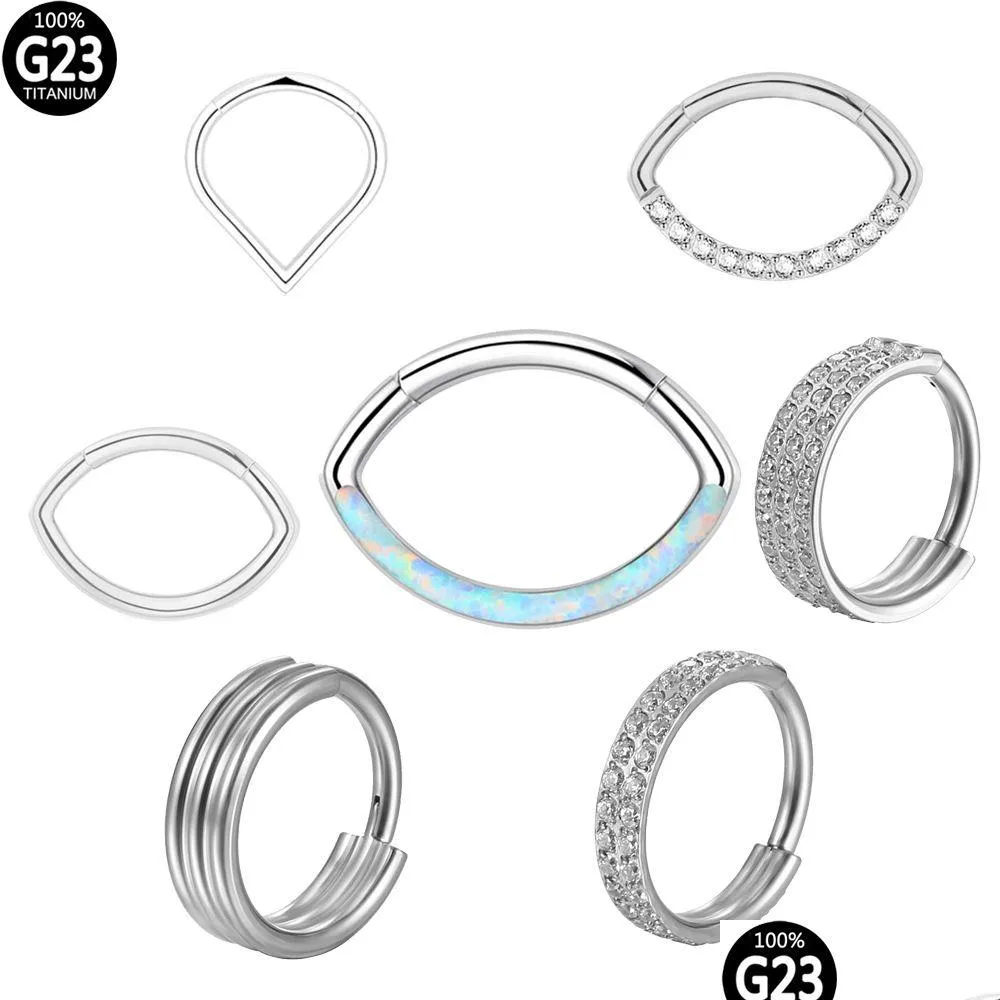 Nose Rings & Studs Black Piercing Titanium Hinge Segment Y Diaphragm Crystal Cartilage Clicker Nose Ring Labret Industrial Jewelry Jew Dhct9