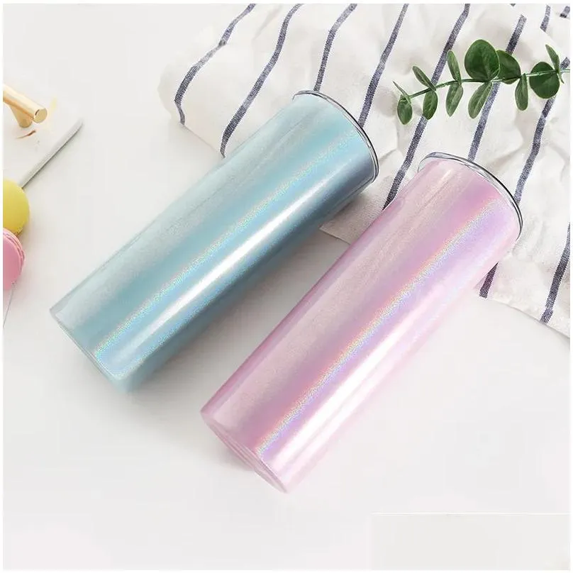 Sublimation Blanks Wholesale Sublimation Blank 20Oz Straight Glitter Skinny Tumblers Stainless Steel Slim Travel Tumbler Water Bottle Dhd7Y