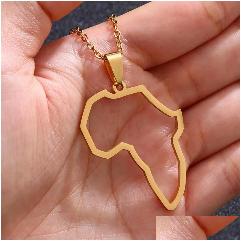 Pendant Necklaces Stainless Steel Africa Map Pendant Necklace Hip Hop Gold Chains Necklaces For Women Men Fashion Jewelry Jewelry Neck Dhpl8