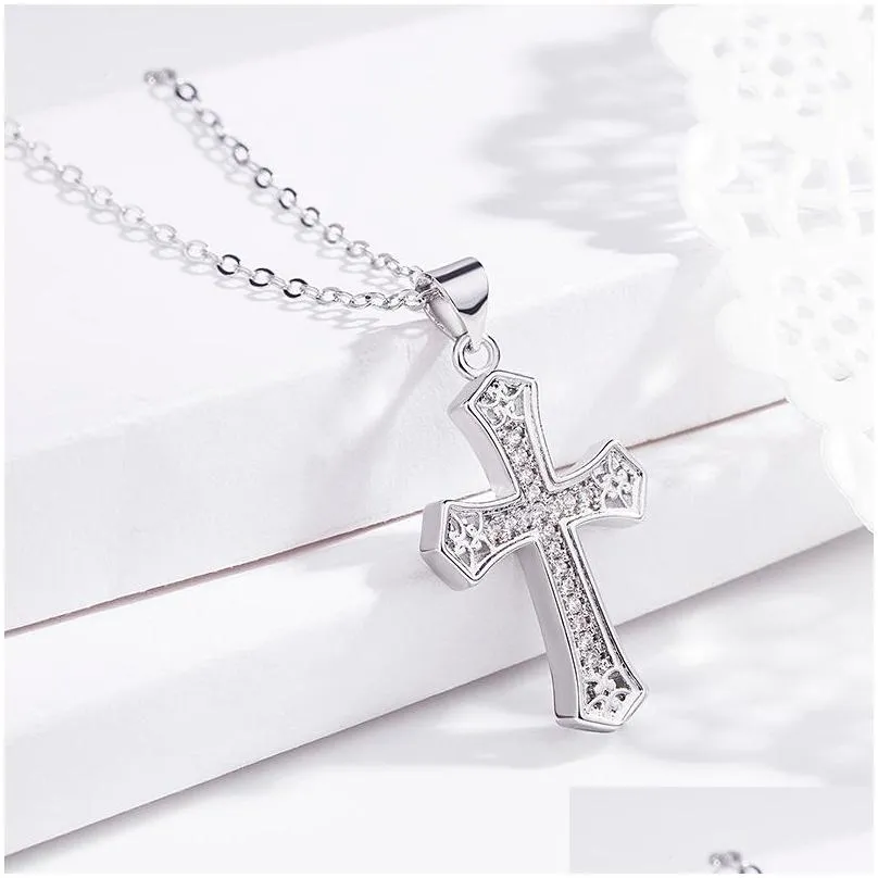 Pendant Necklaces Jesus Diamond Cross Necklaces Believe Gold Necklace Chains Women Men Fashion Jewelry Will And Jewelry Necklaces Pend Dhivh