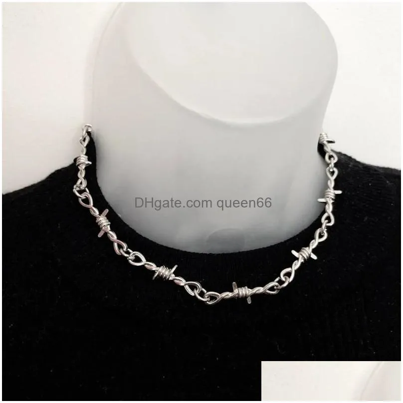 Chains Chains Punk Style Barbed Wire Choker Stainless Steel Necklace Hiphop Women039S Accessories Gothic Mens Jewellery Uni 2021 G5992 Dhoqu