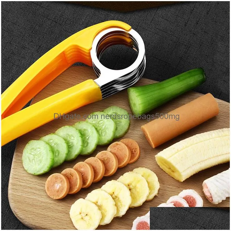 Fruit & Vegetable Tools Kitchen Accessories Banana Fruit Vegetable Sau Slicer Stainless Steel Cutter Salad Sundaes Tools Cooking Home Dhcrl