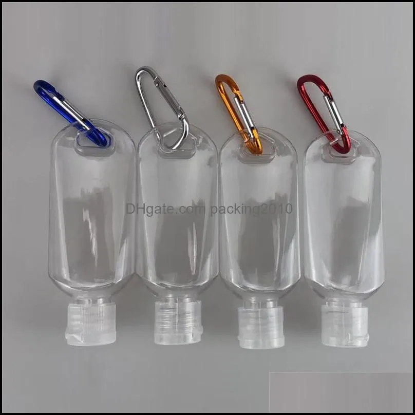 50ml empty hand sanitizer bottles alcohol refillable bottle with key ring hook outdoor portable clear transparent gel bottle eea1548