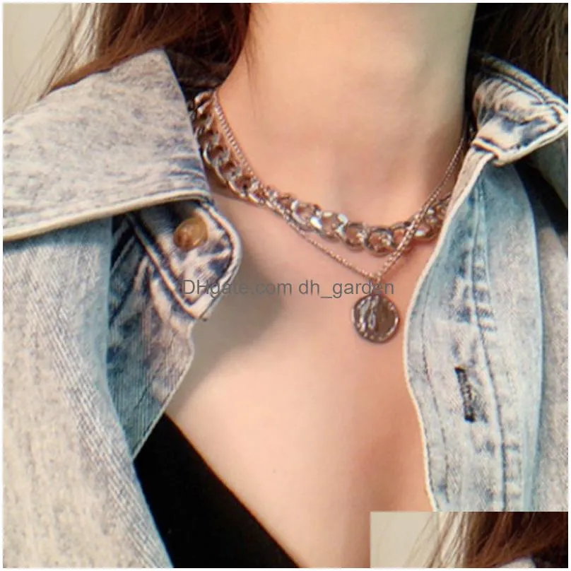 Punk Retro Portrait Of Exaggerated Thick Chain Necklace Double Personality Hip-Hop Neck Short Jewerly Dhgarden Oto7M