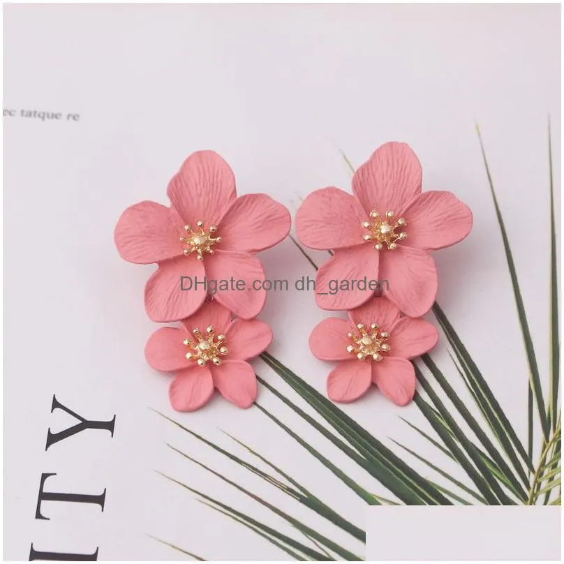 Double-Layers Flower Drop Earrings For Ladies Exaggerated Women Floral Earring Fashion Jewelry Aretes De Dhgarden Otudx