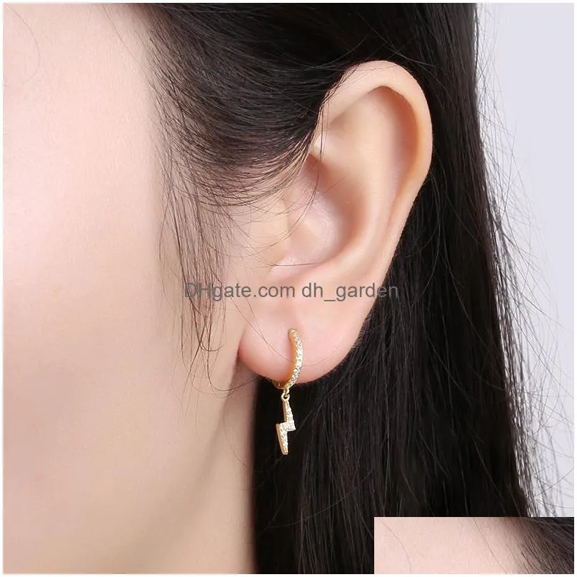 Stainless Steel Crystal Zircon Lightning Hoop Earrings For Women Cartilage Piercing Jewelry New Dhgarden Otayl