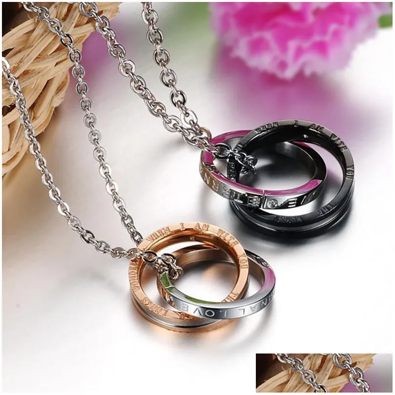 Pendant Necklaces Couple Rings Necklace Crystal Love Promise Ring Pendant Couples Necklaces For Women Men Fine Fashion Jewelry Jewelry Dhfh6