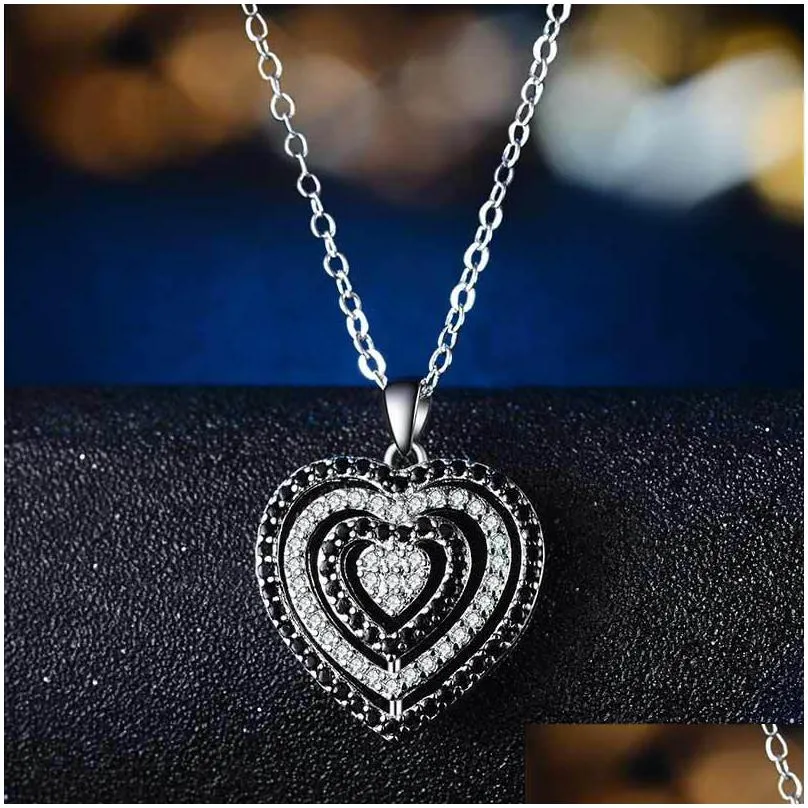 Pendant Necklaces Crystal Diamond Heart Necklace Pendant Romantic Hollow Love Women Necklaces Wedding Fashion Jewelry Will And Sandy G Dhsce