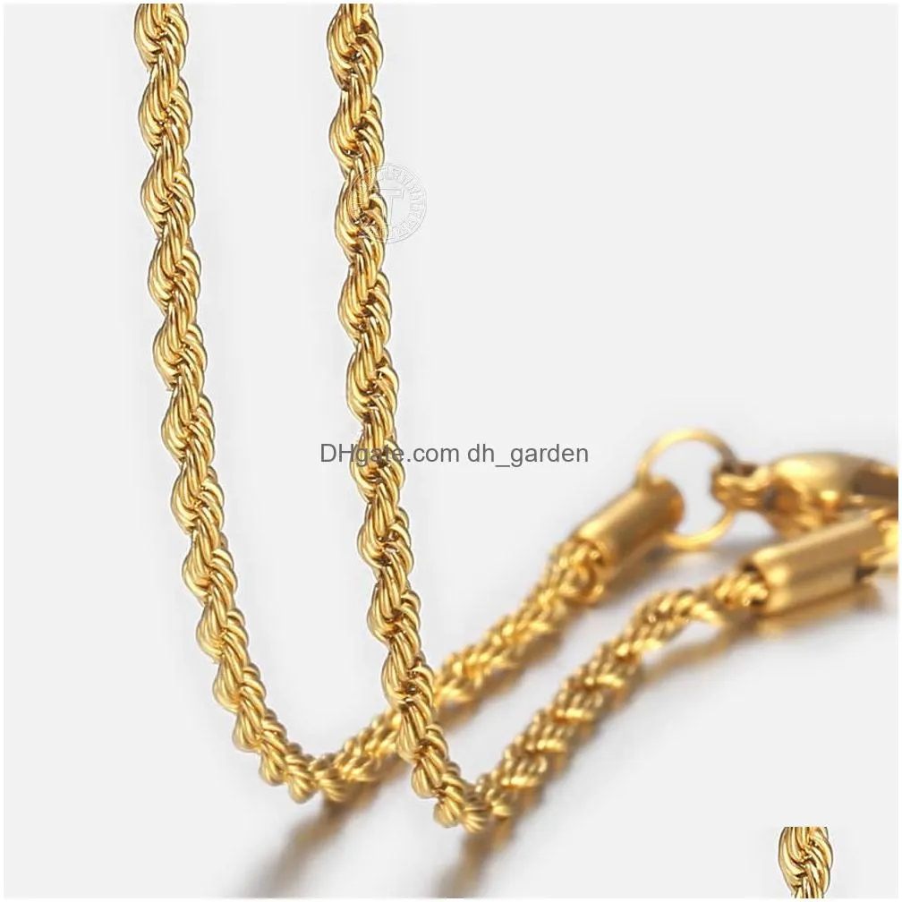 Gold Chain For Men Women Wheat Figaro Rope Cuban Link Filled Stainless Steel Necklaces Male Jewelry Gift Wholesale Dhgarden Ot9Bj