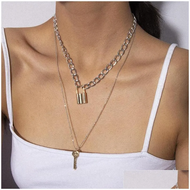 Pendant Necklaces Key Lock Necklace Chokers Gold Chains Mtilayer Necklaces Fashion Jewelry Women Love Pendant Jewelry Necklaces Pendan Dhwgk