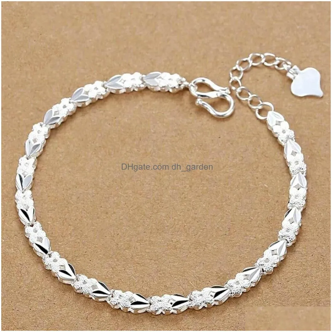 Sier Bracelets Heart Leaf For Women Wedding Lady Noble Pretty Jewelry Fashion Nice Chain 20Cm Dhgarden Otm1L