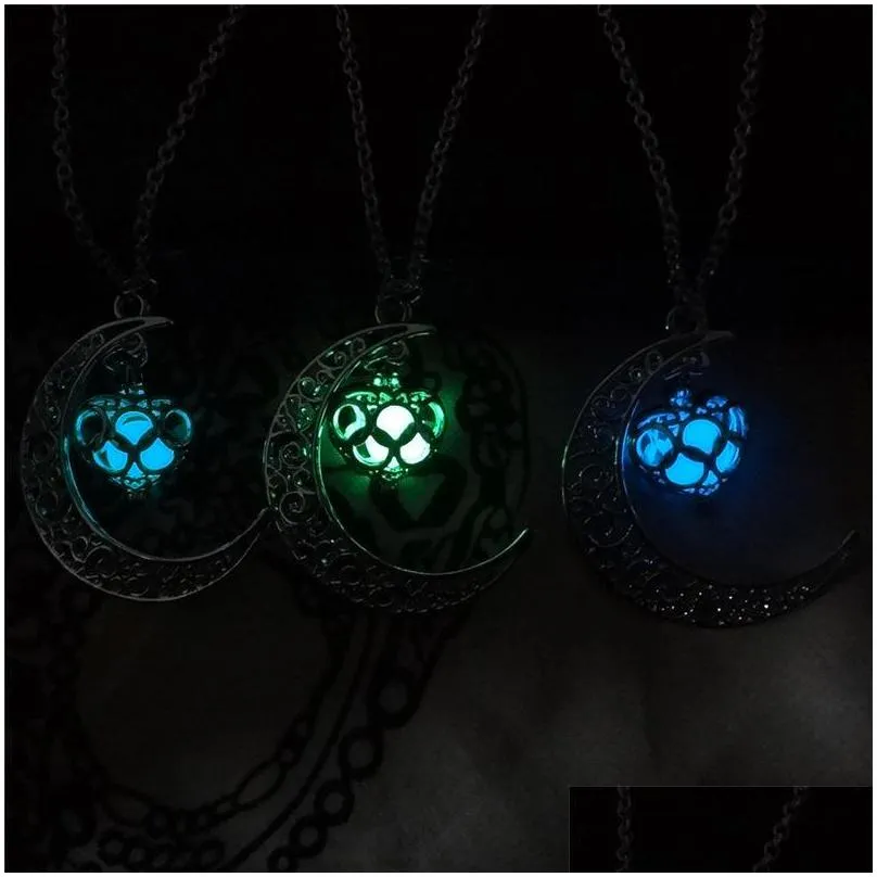 Pendant Necklaces Glow In The Dark Moon Love Necklace Noctilucence Locket Pendant Necklaces Women Fashion Jewelry 162397 Jewelry Neckl Dha3F