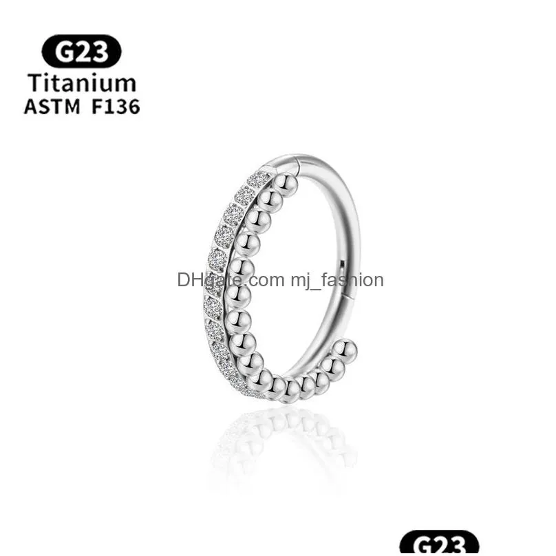 Nose Rings & Studs Nose Ring Piercing G23 Titanium Gold Zircon Earrings Cartilage Clicker Labret Septum Women Helix Body Jewelry Uni J Dhnkc