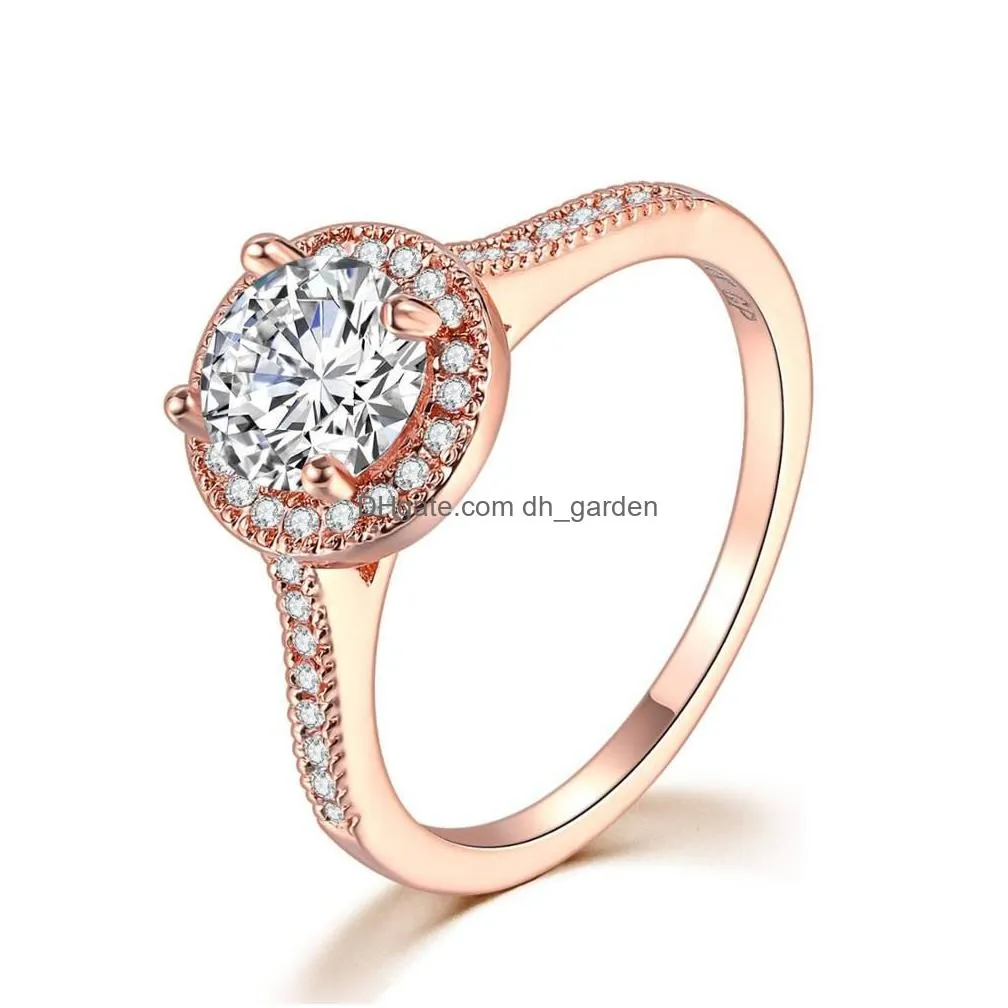 Wedding Ring For Women Simple Style Blue Cubic Zirconia Rose Gold Sliver Color Party Gift Fashion Jewelry R781 R782 Dhgarden Ot0Ui