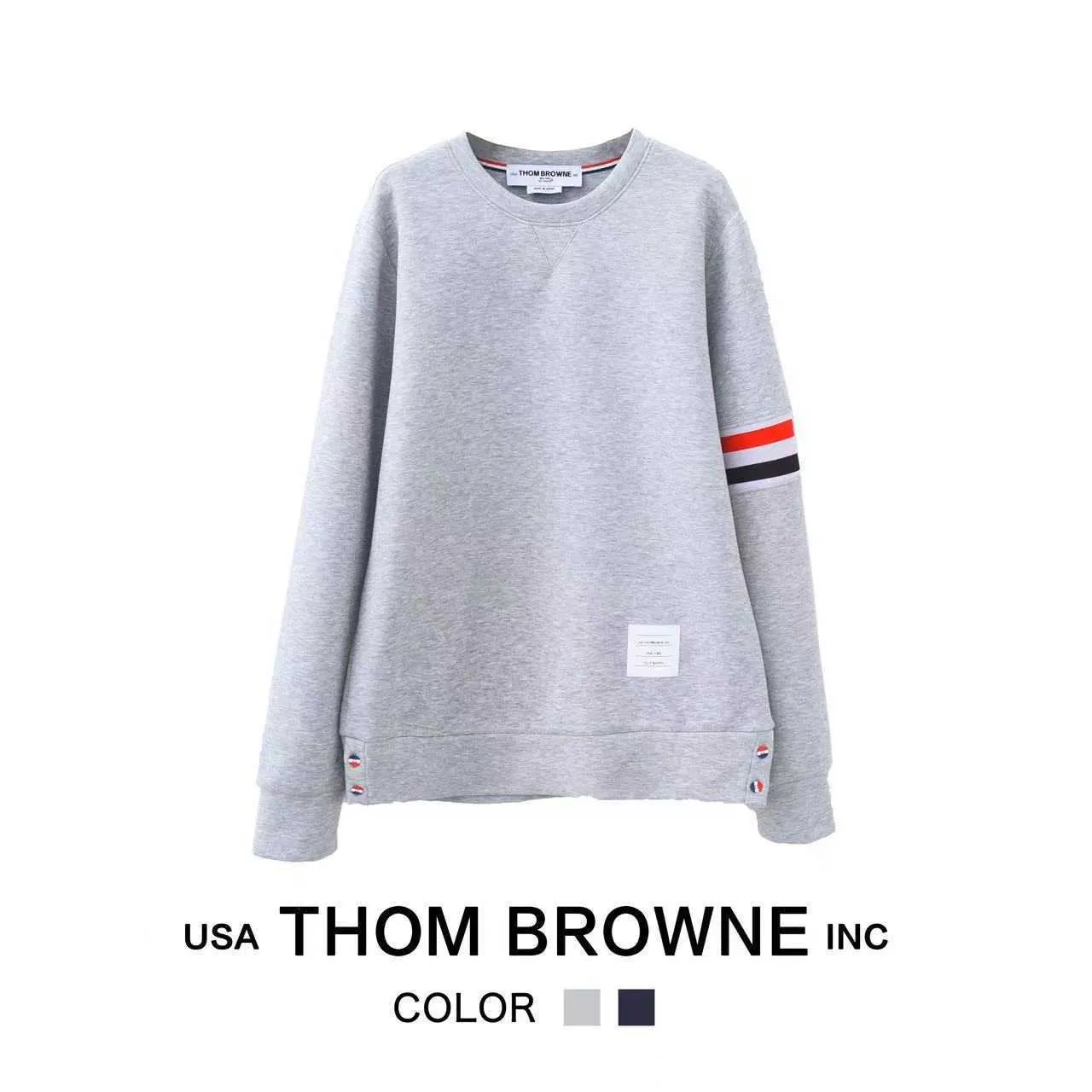 Trendy brand trendy round neck air layer red white and blue striped patchwork sweater for both men and women loose and fashionable