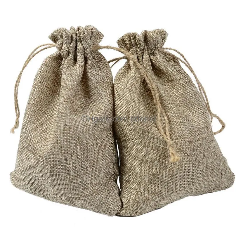 Gift Wrap Natural Burlap Bags Candy Gift Wedding Party Favor Pouch Jute Hessian Dstring Sack Small 50Pc Home Garden Festive Party Supp Dhkmf