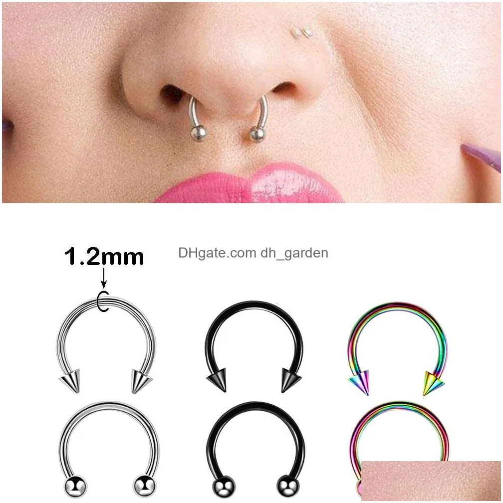 5Pcs/Pack Surgical Steel Helix Horseshoe Septum Nose Ring Captive Bead Hoop Cartilage Stud Earrings Tragus Piercing 10Mm Dhgarden Otl1Y