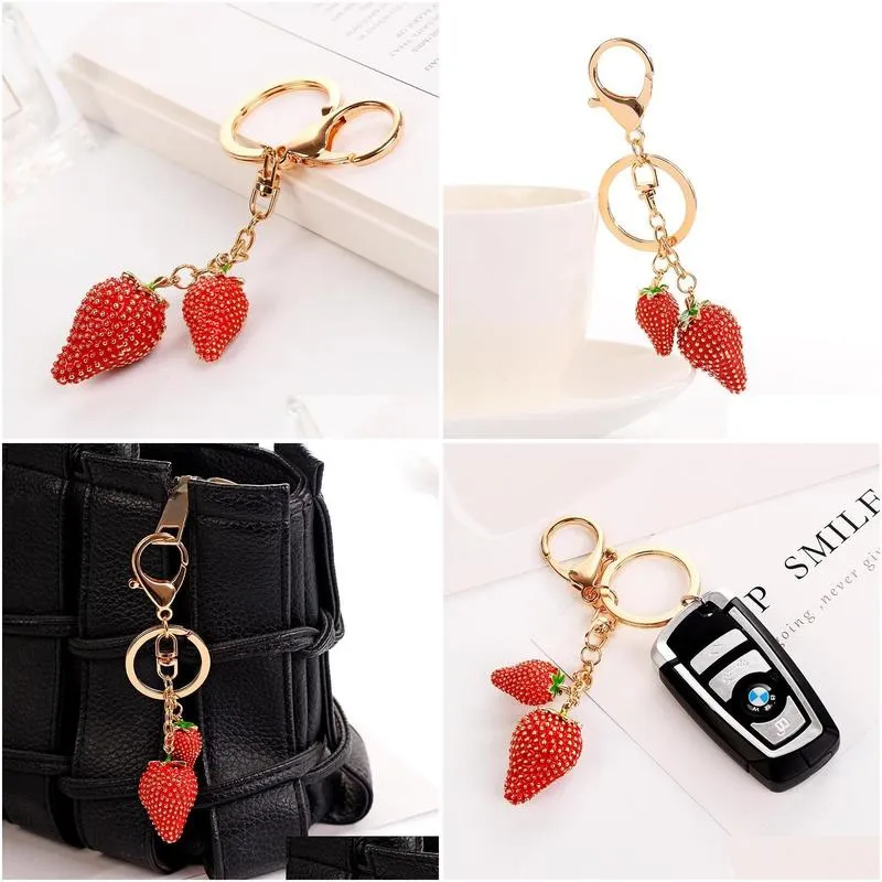 Keychains & Lanyards Keychains 5 Pcs 2021 Cute Enamel Red Plant Stberry Keychain Creative Gifts Women Bag Charms Key Chains Rings Buck Dhjir