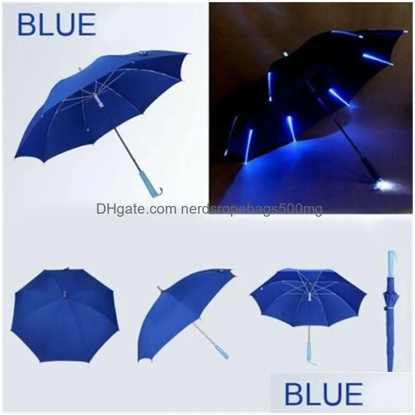 Umbrellas Cool Umbrella With Led Features 8 Rib Light Transparent Handle1747908 Home Garden Housekeeping Organization Rain Gear Dhben