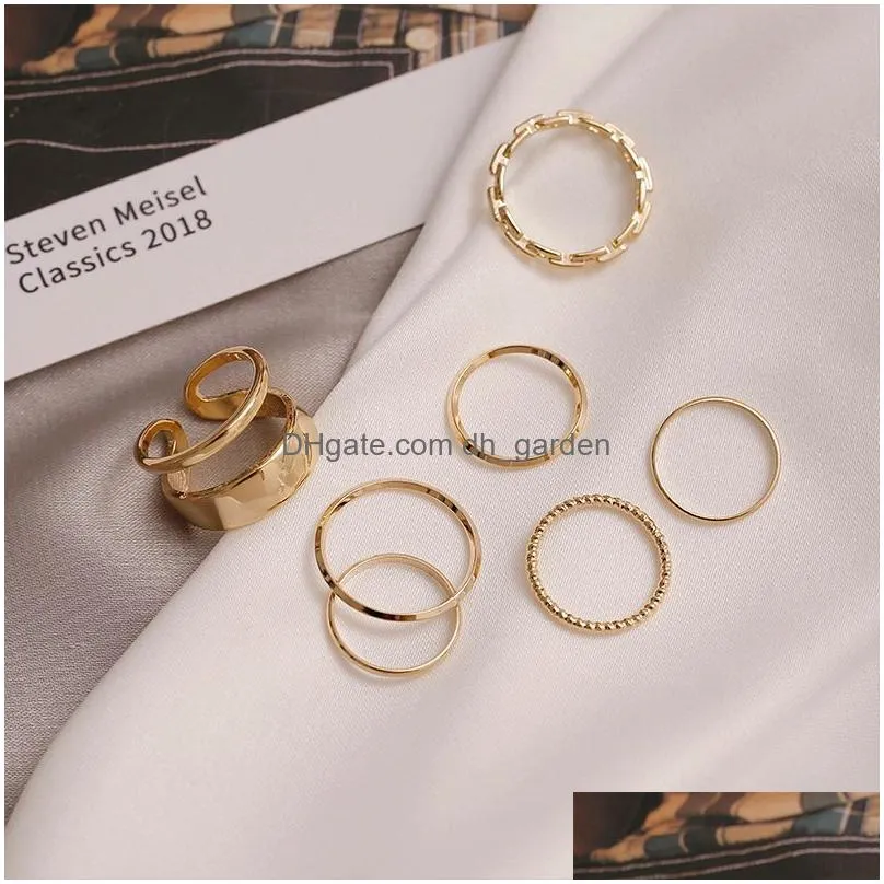 7Pcs Fashion Punk Joint Ring Set Geometric Twist Minimalist Jewelry Metal Circar Golden Rings For Women Street Dance Accessio Dhgarden Ot7Mw