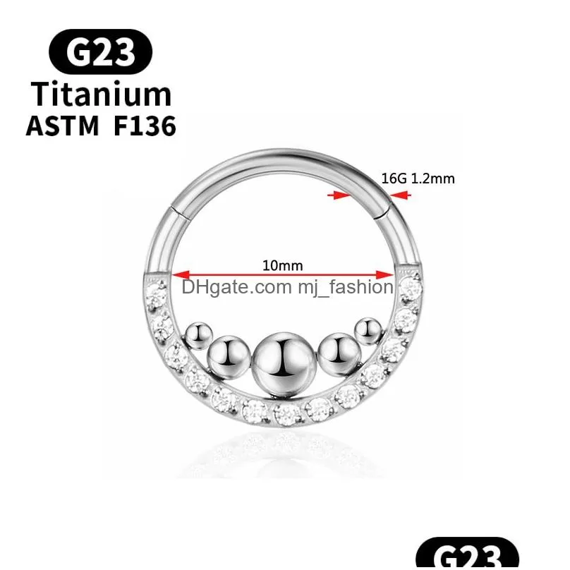 Nose Rings & Studs Tragus Piercing Titanium Cartilage Helix G23 Ball Earrings Zircon Septum Labret Hinge Section Body Jewelry Jewelry Dhbph