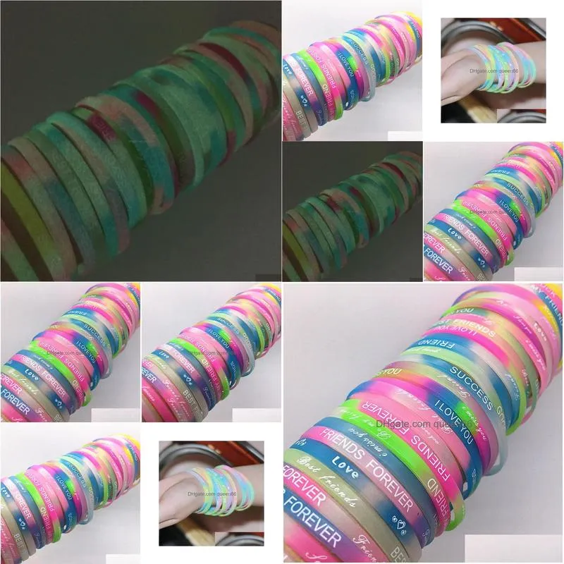 Jelly Whole 100Pcspack Mix Lot Luminous Glow In The Dark Sile Wristbands Bangle Brand New Drop Mens Womens Party Gifts7693075 Jewelry Dh7Mp