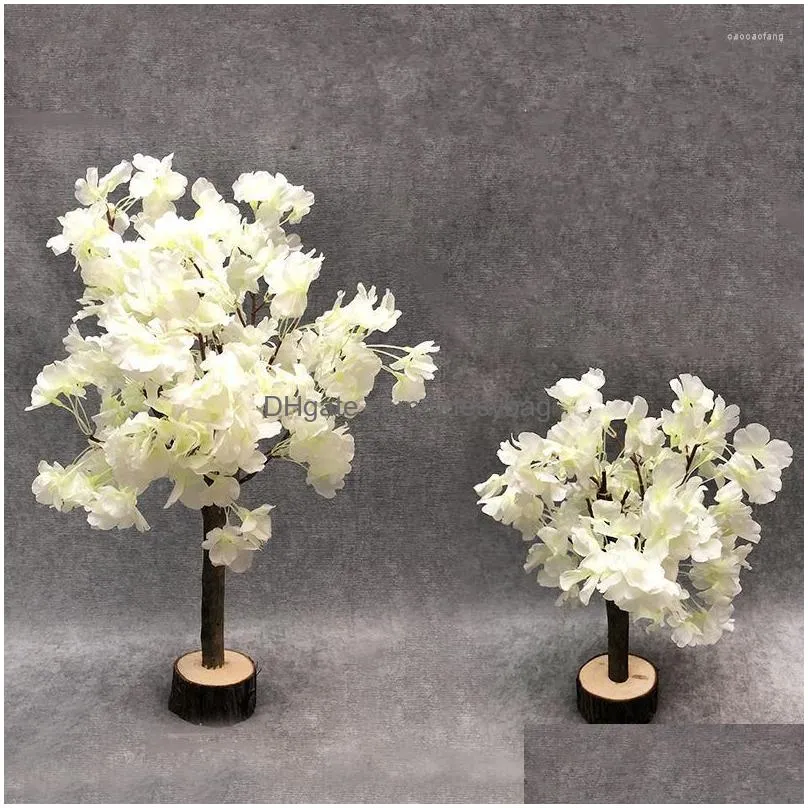 Decorative Flowers Mini Styles Artificial Silk Flower Cherry Tree Ornaments Simation Plant Trees Table For Home Wedding Decorations Dhzs5