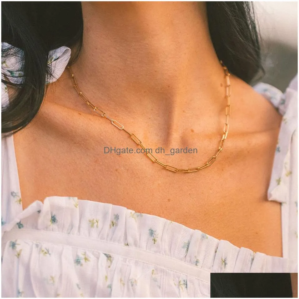 Fashion Paperclip Link Chain Women Necklace Stainless Steel Gold Color For Men Jewelry Gift Dhgarden Otxl5