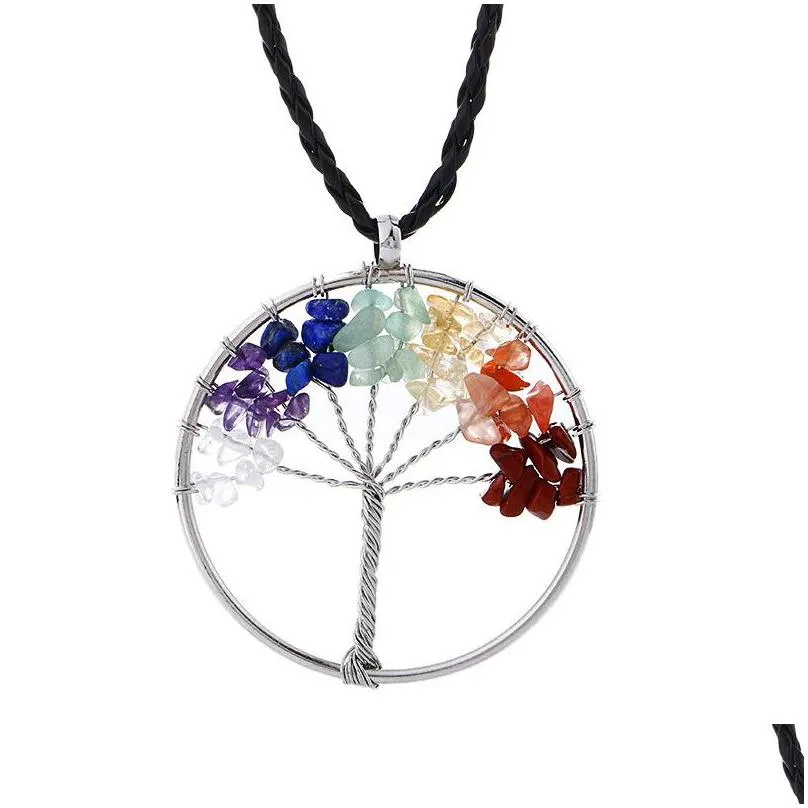 Pendant Necklaces Chakra Nateral Stone Tree Of Life Necklace Crystal Heart Pendant Women Necklaces Fashion Jewelry Will And Sandy Gift Dhn1F