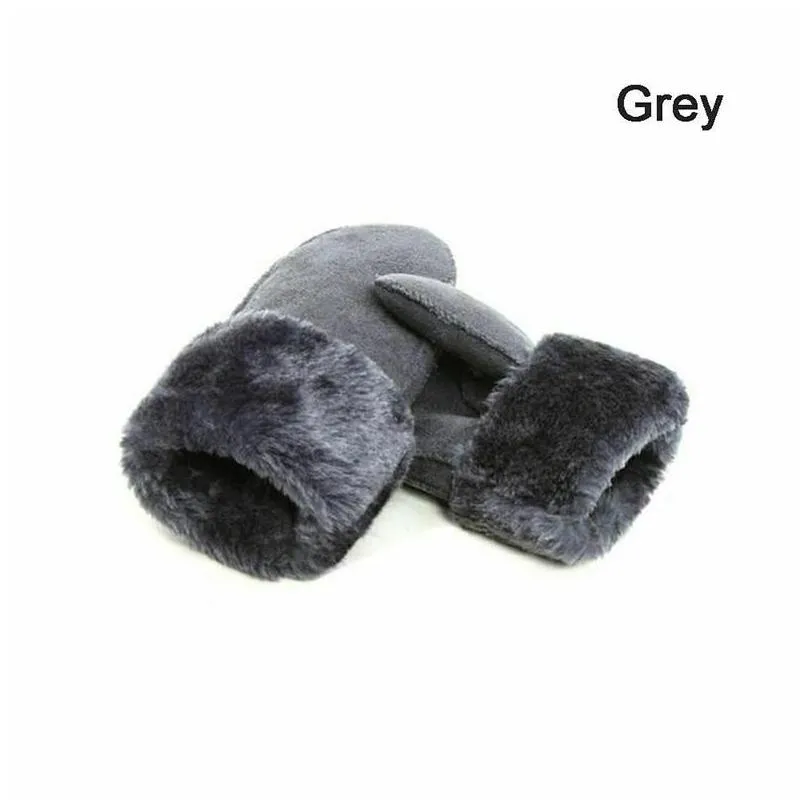 Five Fingers Gloves Five Fingers Gloves 1 Pair Winter Warm Lady Mittens Fur Thick Solid Color For Women Cozy Breathable Outdoor Wrist Dhtx0