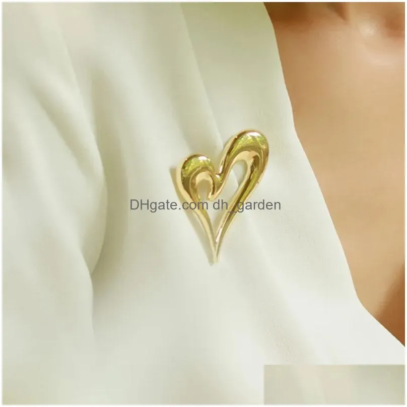 Unique Gold Color Big Heart Brooch Women Fashion Suit Sweater Coat Bird Pins Party Accessories Gift 2021 Dhgarden Otaze