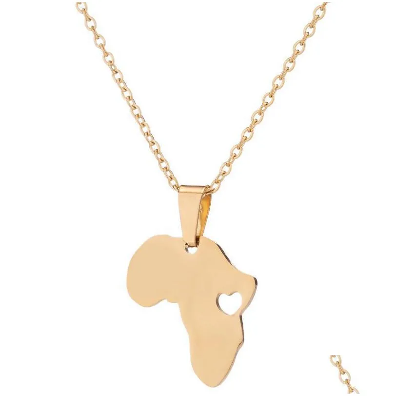 Pendant Necklaces Love Africa Map Pendant Necklace Hollow Heart With Sier Gold Chain For Women Men Fashion Jewelry Will And Jewelry Ne Dhcjn