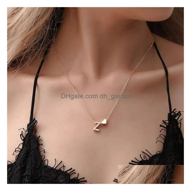 Fashion Tiny Heart Dainty Initial Necklace Gold Sier Color Letter Name Choker Necklaces For Women Pendant Jewelry Gift Dhgarden Otkzn